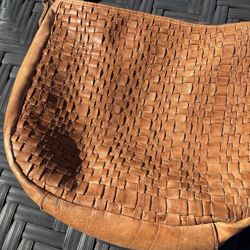 Vilenca Holland | Purse Shoulder Bag Brown Leather Basketweave Crossbody Zip - Picture 3 of 13